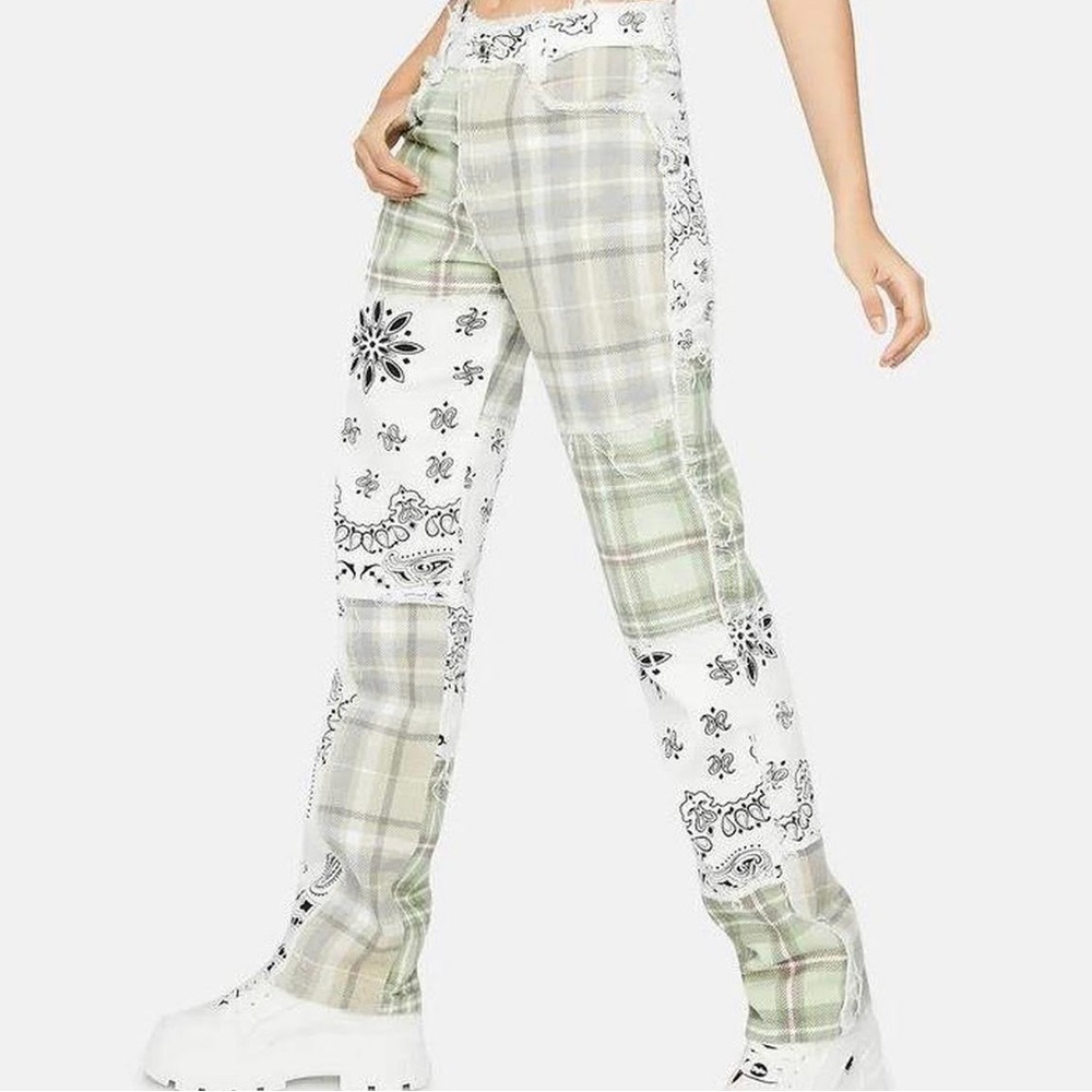 JADED LONDON Patchwork Green Boyfriend Jeans